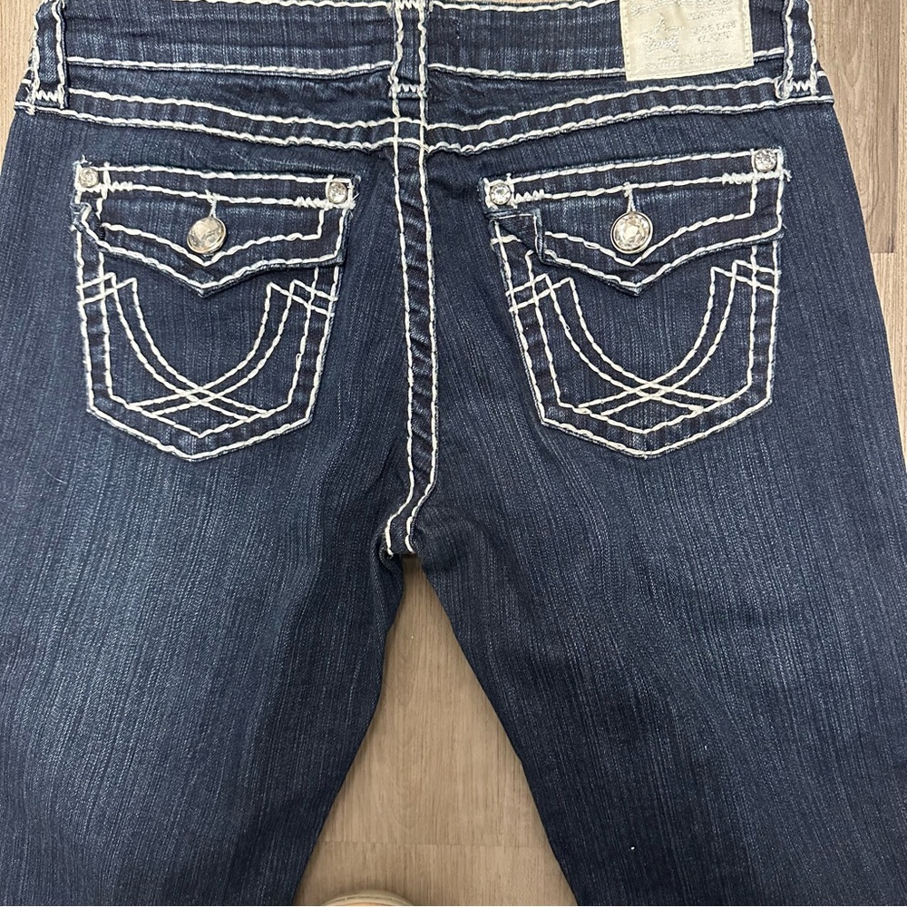 LA Idol Dark Blue Embellished Skinny Jeans with Contrast Stitching 11 - Picture 6 of 16
